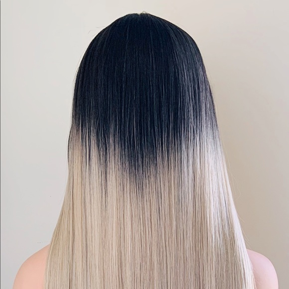 Long 36” Ombre Mocha Platinum Color Premium Fiber Lace Front Wig - Picture 12 of 13